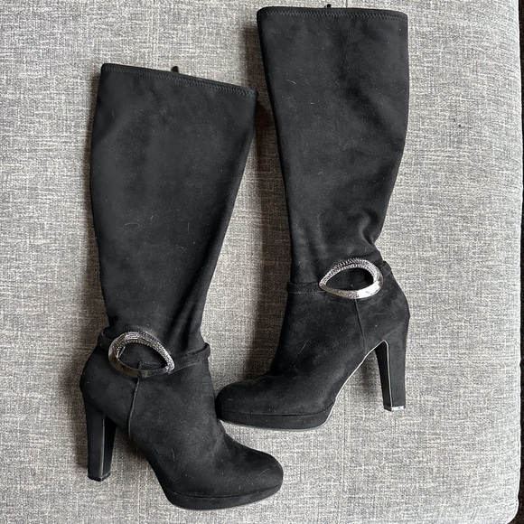 Impo Stretch Suede Leather Knee High Heeled Boots - Picture 7 of 7
